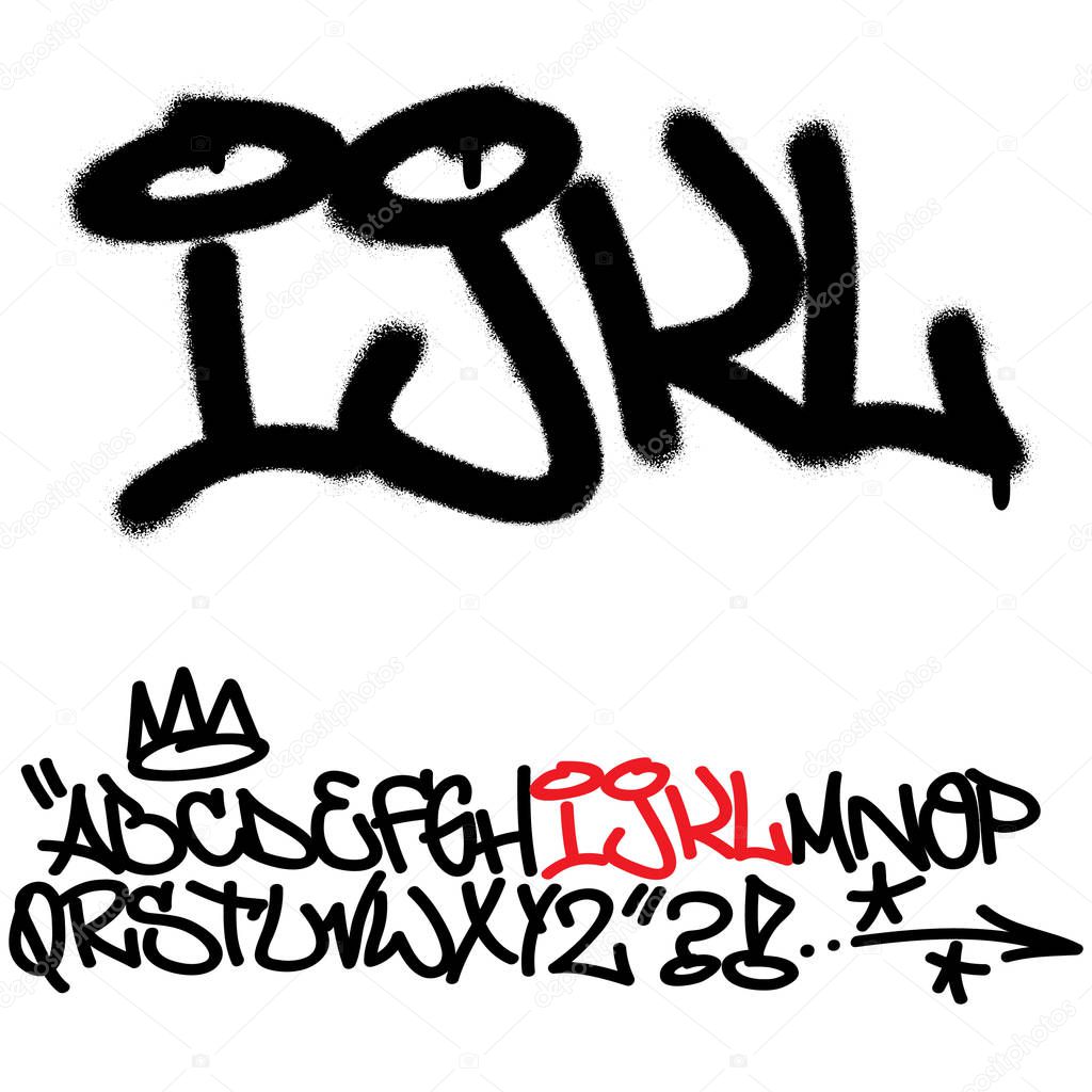 Spray graffiti tagging font. Letters ''I'', ''J'', ''K'', ''L''. Part 3
