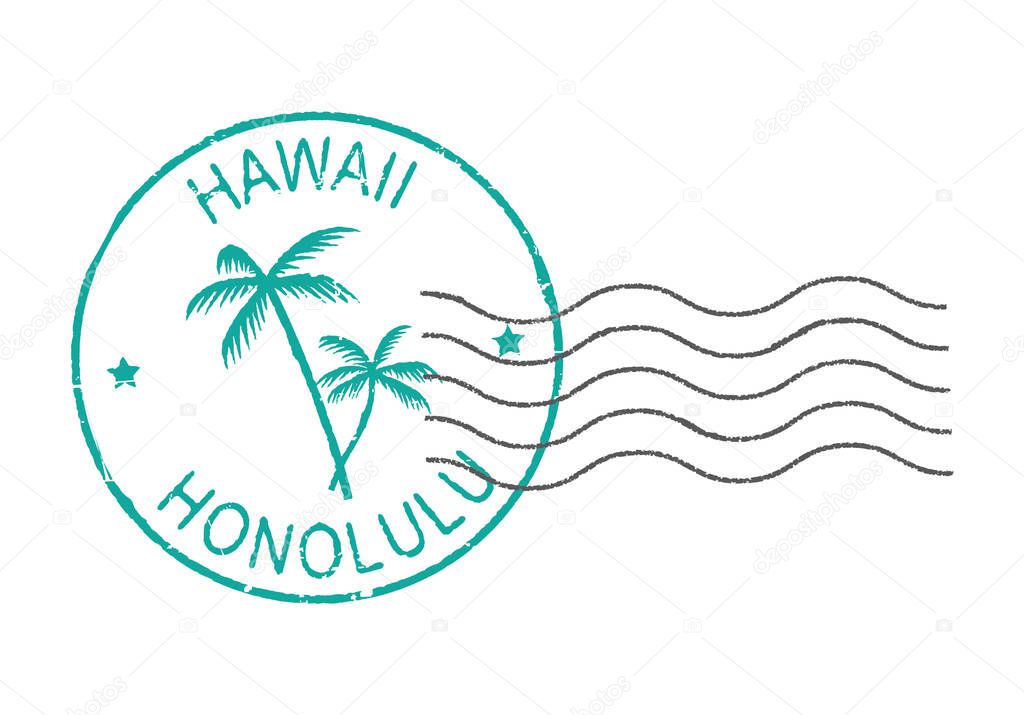 Postal grunge stamp symbols ''Hawaii-Honolulu''.