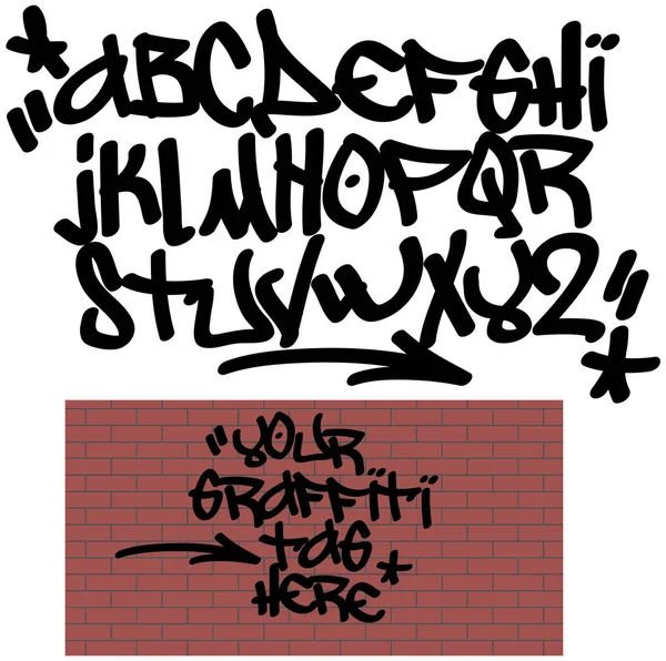 Spray Graffiti Tagging Font Signs Star Arrow Dot Quotation Mark — Stock Vector