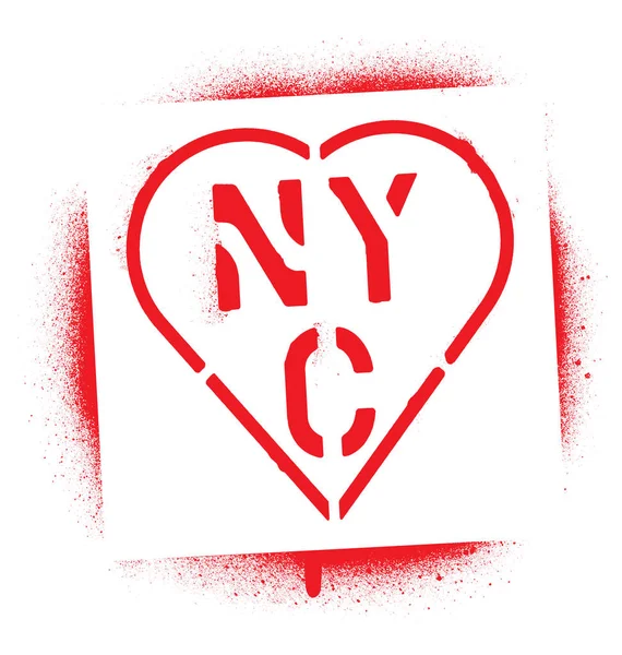 '' Nyc'' (New York City kısaltması) kalbinde. Kırmızı sprey grafiti şablon. 