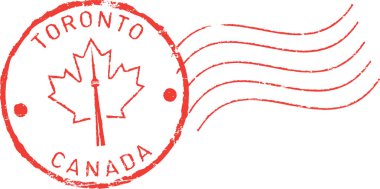 Postal grunge stamp 'Toronto - Canada'. CN tower and maple leaf. clipart