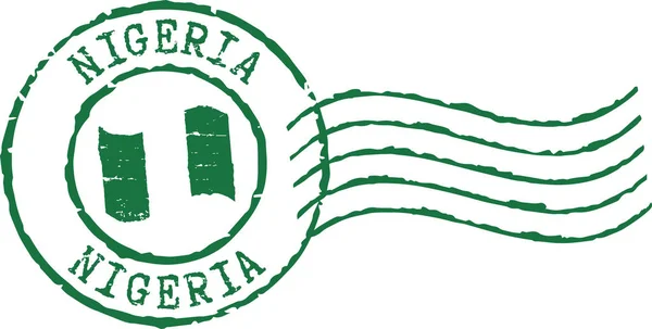 Zielony Znaczek Pocztowy Grunge Nigeria — Wektor stockowy