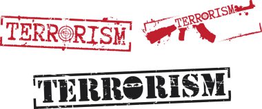 Üç kırmızı ve siyah pul 'Terörizm'