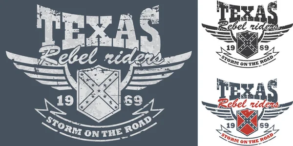 Bikers Konstverk Texas Rebel Ryttare För Shirt Och Affisch Bevingade — Stock vektor