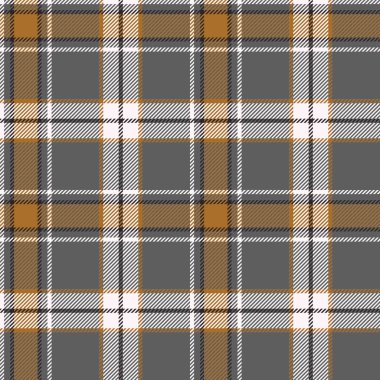 Ekose (tartan) dikişsiz desen. Sarı, siyah, gri ve beyaz renk. İskoç, oduncu ve hipster moda stili.