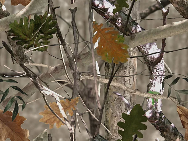 Camuflaje Realista Del Bosque Patrón Sin Costuras Árbol Ramas Hojas — Foto de Stock