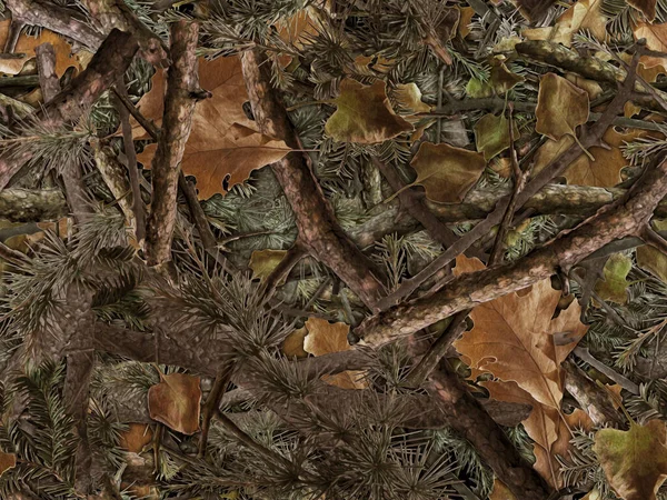 Gerçekçi Orman Kamuflajı Kusursuz Desen Kozalak Meşe Dalları Yaprakları Avlanmak — Stok fotoğraf