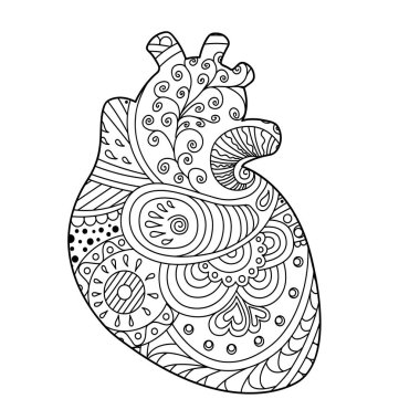 Dekoratif süs kalp. Tebrik kartları, Sevgililer günü, boyama kitapları, dekorasyon için vektör şablon mandala yazdırmak için