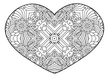  Dekoratif süs kalp. Tebrik kartları, Sevgililer günü, boyama kitapları, dekorasyon için vektör şablon mandala yazdırmak için t-shirt ve Tekstil.