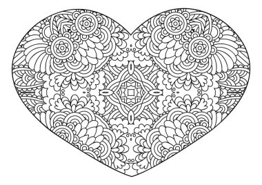 Dekoratif süs kalp. Tebrik kartları, Sevgililer günü, boyama kitapları, dekorasyon için vektör şablon mandala yazdırmak için t-shirt ve Tekstil.