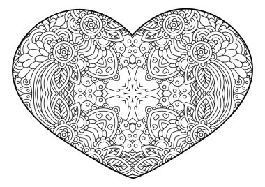  Dekoratif süs kalp. Tebrik kartları, Sevgililer günü, boyama kitapları, dekorasyon için vektör şablon mandala yazdırmak için t-shirt ve Tekstil.