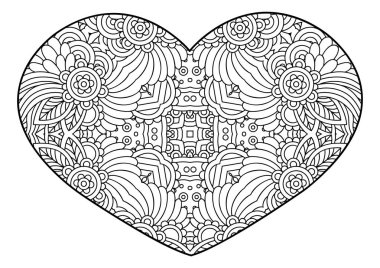 Dekoratif süs kalp. Tebrik kartları, Sevgililer günü, boyama kitapları, dekorasyon için vektör şablon mandala yazdırmak için t-shirt ve Tekstil