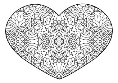  Dekoratif süs kalp. Tebrik kartları, Sevgililer günü, boyama kitapları, dekorasyon için vektör şablon mandala yazdırmak için t-shirt ve Tekstil.