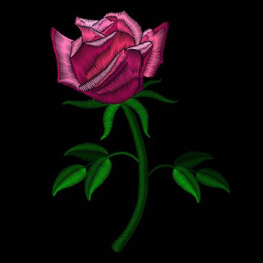  Dekoratif desen nakış, süs Saten dikiş taklit stilize doku yükseldi. Vektör desen kumaş, giyim, t-shirt üzerine basım için. 