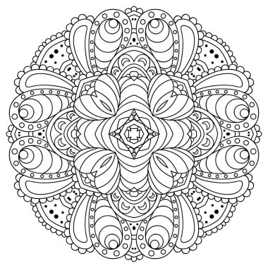 Dekorasyon tebrik kartları, boyama kitapları, Sanat Terapisi, anti stres, t-shirt ve Tekstil için yazdırma için vektör şablon mandala.