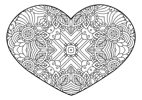 Ozdobny Ozdobnych Serca Mandala Szablon Wektor Dekoracji Kartki Walentynki Kolorowanki — Wektor stockowy