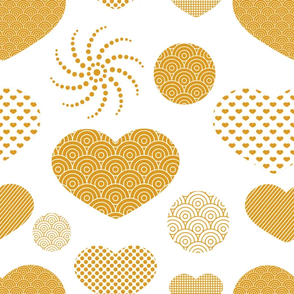 Seamless Gold Pattern Hearts Vector Template Printing Fabric Greeting Cards — Stock Vector