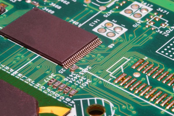 Elektronische bord behang, Moederbord digitale chip. Tech Science achtergrond. — Stockfoto