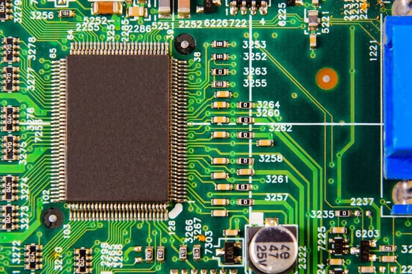 Fondo de pantalla de tablero electrónico, chip digital de placa base. Historia de la ciencia tecnológica . — Foto de Stock