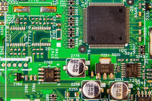 Elektronikplattendesign, Motherboard-Digitalchip. Wissenschaftlicher Hintergrund. — Stockfoto