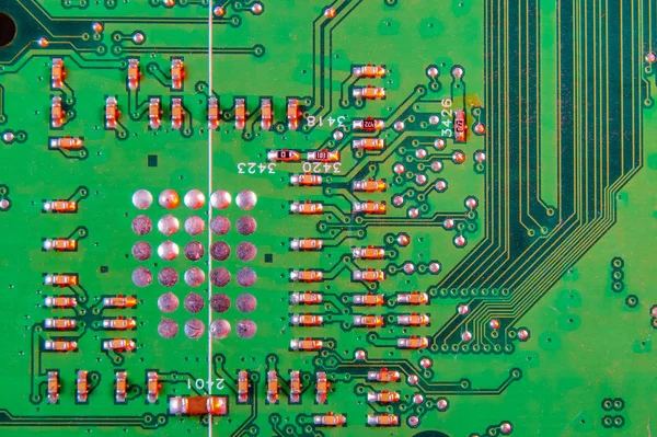 Fondo de pantalla de tablero electrónico, chip digital de placa base. Historia de la ciencia tecnológica . —  Fotos de Stock