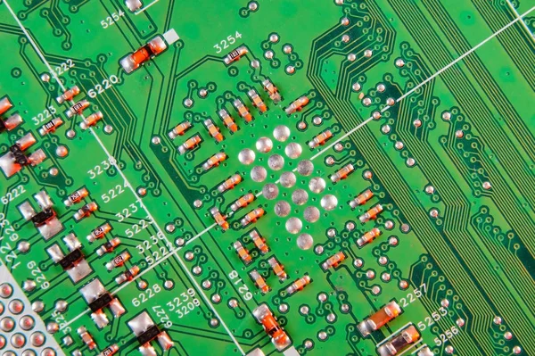 Fondo de pantalla de tablero electrónico, chip digital de placa base. Historia de la ciencia tecnológica . — Foto de Stock