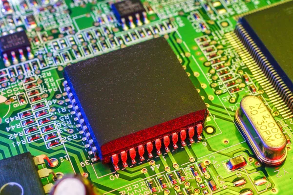 Elektronické součásti desky, digitální čip základní desky. Technické zázemí. — Stock fotografie