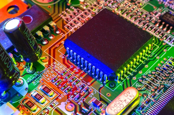 Elektroniczna konstrukcja płyty, płyta cyfrowa chip. Technika naukowa tło. — Zdjęcie stockowe