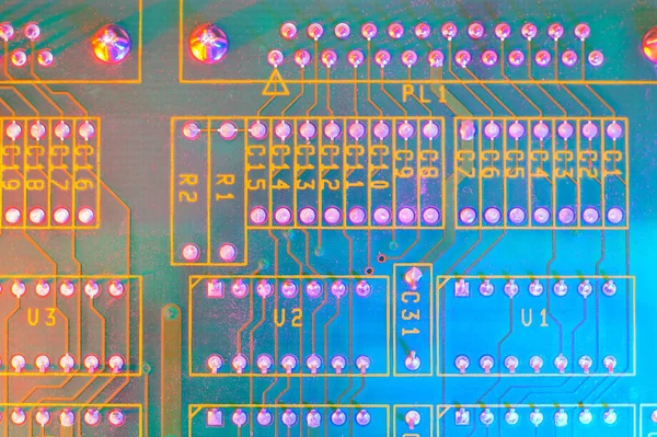 Elektronische bord behang, Moederbord digitale chip. Tech Science achtergrond. — Stockfoto