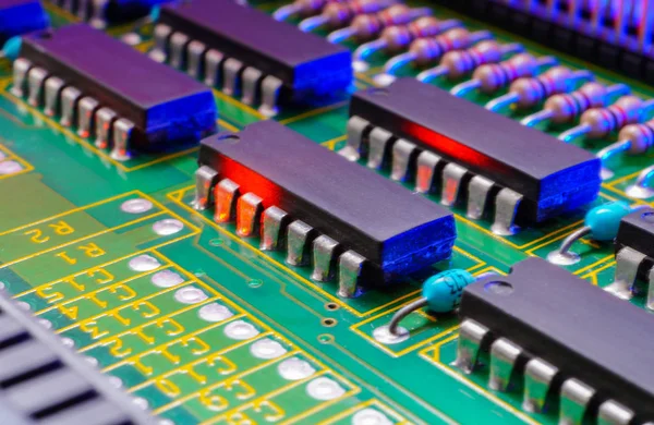 Elektronisch bord ontwerp, Moederbord digitale chip. Tech Science achtergrond. — Stockfoto