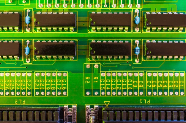 Elektronisch bord ontwerp, Moederbord digitale chip. Tech Science achtergrond. — Stockfoto