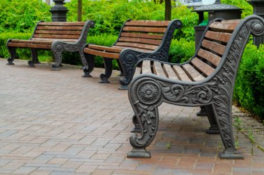 Doğanın arka planda yaz Parkı Banklar.