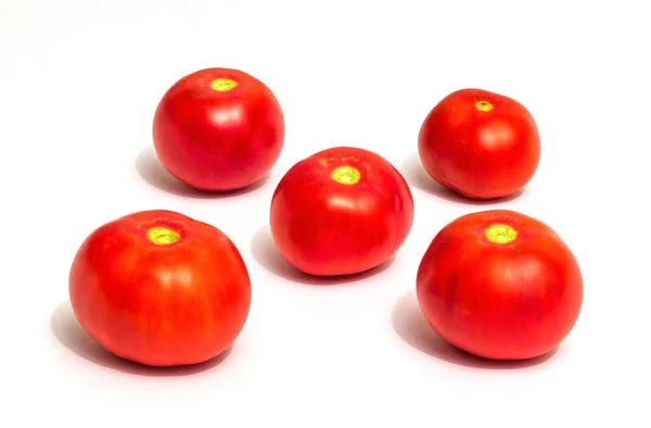 Vijf Tomaten Groenten Oogst Geïsoleerd Witte Achtergrond — Stockfoto