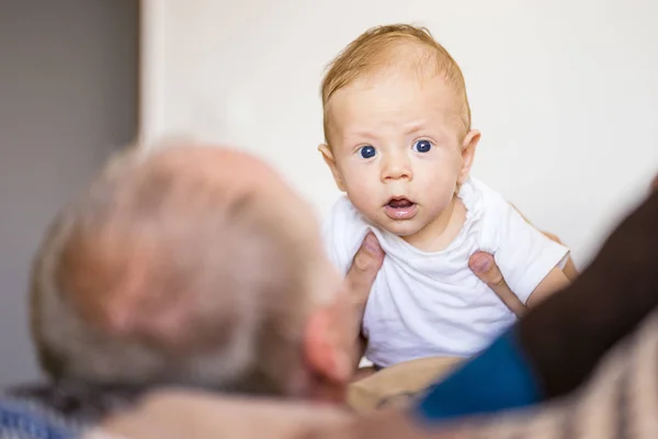 Father Playing Infant Baby Boy Looking Camera — Stock Photo, Image