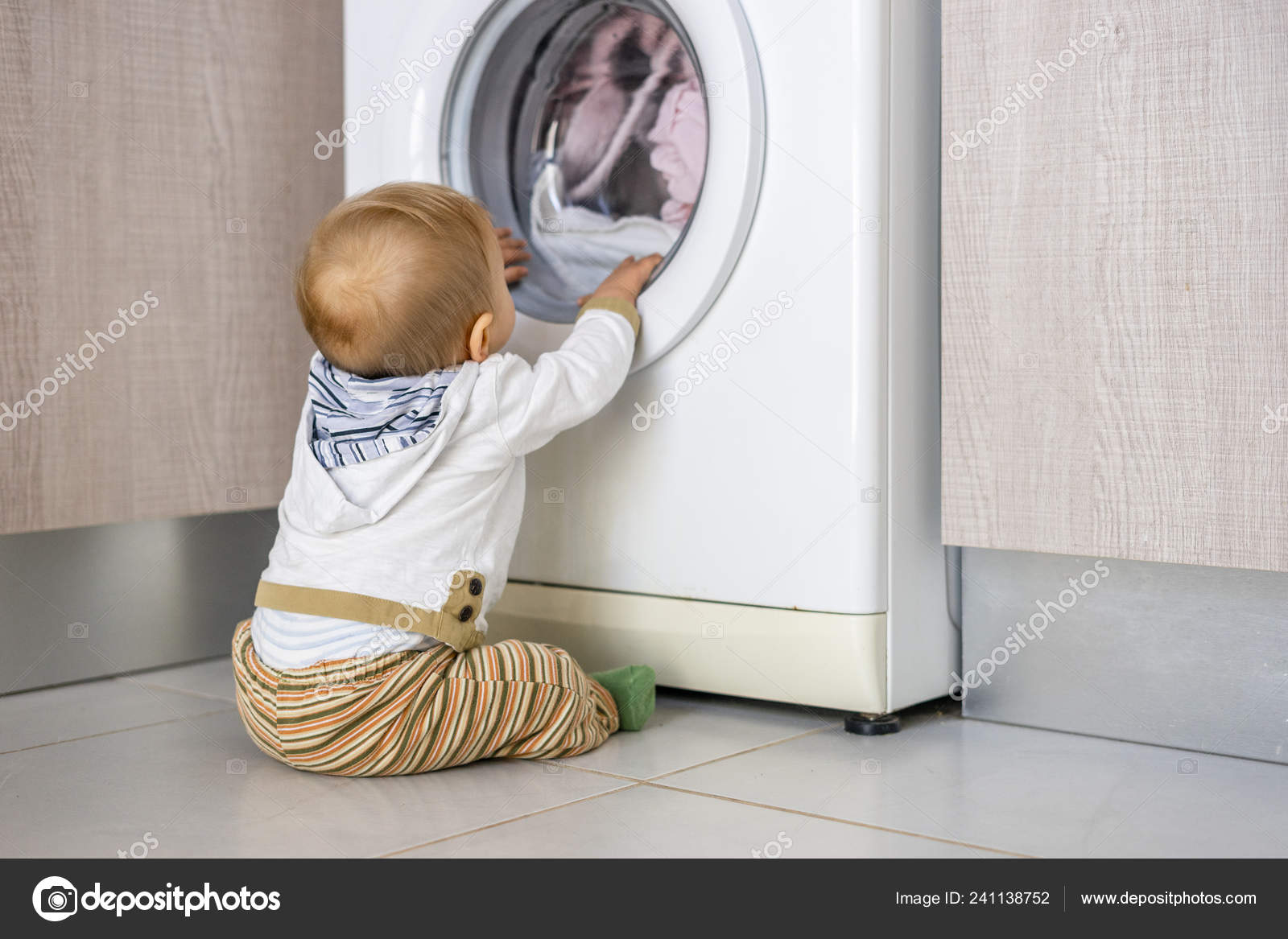 Baby Boy Interested Cycles Washing Machine Doing Laundry Stock Photo Image By C Eunikas 241138752