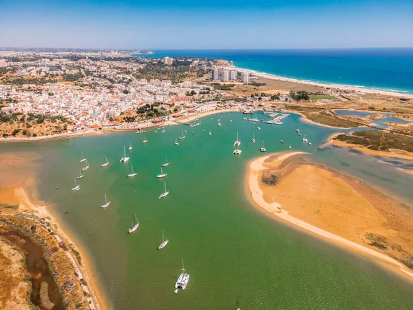 Aerial View Bay Yachts City Alvor Algarve Portugal — Stock Photo, Image