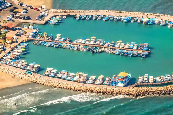 Zeehavenstad Larnaca Cyprus Uitzicht Vanaf Het Vliegtuig Naar Kust Stranden — Stockfoto