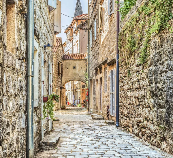 Calle Ciudad Vieja Perast Kotor Bay Montenegro Parte Antigua Ciudad — Foto de Stock