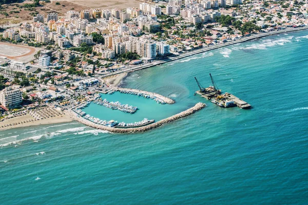Морське Портове Місто Ларнака Кіпр Вид Літака Берегову Лінію Пляжі — стокове фото