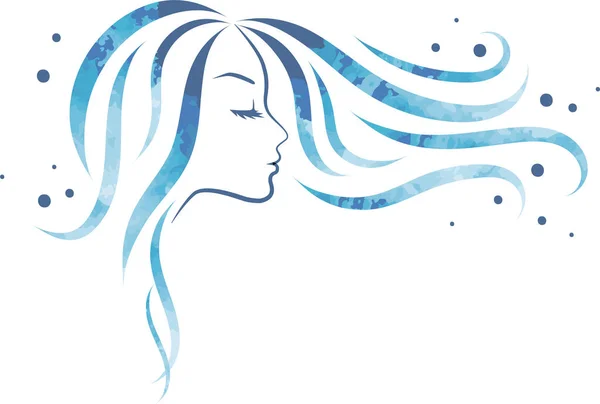 Dívka Vlasy Oceánské Modré Vlny — Stockový vektor