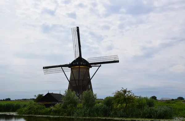 Holenderskie Wiatraki Kinderdijk Dziedzictwa Światowego Unesco Holandii — Zdjęcie stockowe