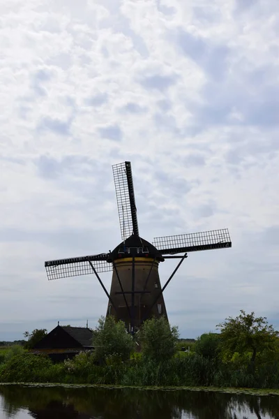 Holenderskie Wiatraki Kinderdijk Dziedzictwa Światowego Unesco Holandii — Zdjęcie stockowe