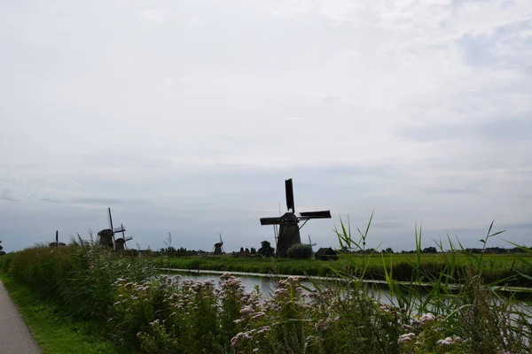 Holländska Väderkvarnar Den Unesco World Heritage Kinderdijk Nederländerna — Stockfoto