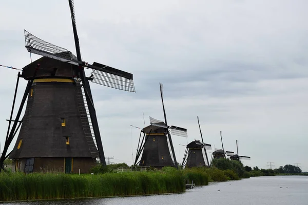 Holenderskie Wiatraki Kinderdijk Dziedzictwa Światowego Unesco Holandii — Zdjęcie stockowe