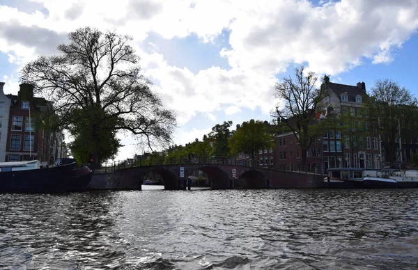 Passeio Barco Canal Amstel Cidade Amsterdã Holanda Holanda — Fotografia de Stock