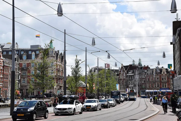 Vista Sulle Case Sul Canale Inclinate Rokin Street Amsterdam Olanda — Foto Stock