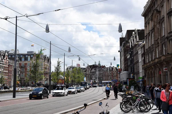 Vista Sulle Case Sul Canale Inclinate Rokin Street Amsterdam Olanda — Foto Stock