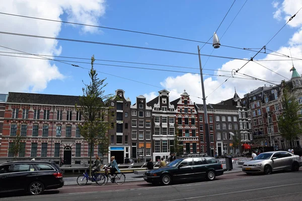 Vista Sulle Case Sul Canale Inclinate Rokin Street Amsterdam Olanda — Foto Stock