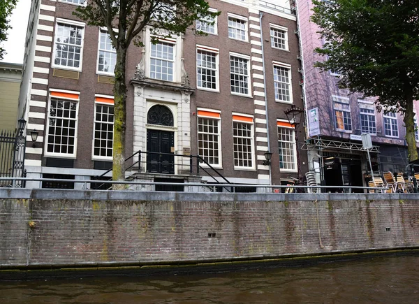 Fronton Holland Házak Csónak Túra Csatornák Amszterdam Hollandia Holland Grachtengordel — Stock Fotó