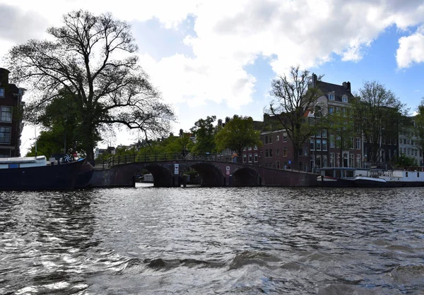 Passeio Barco Canal Amstel Cidade Amsterdã Holanda Países Baixos — Fotografia de Stock